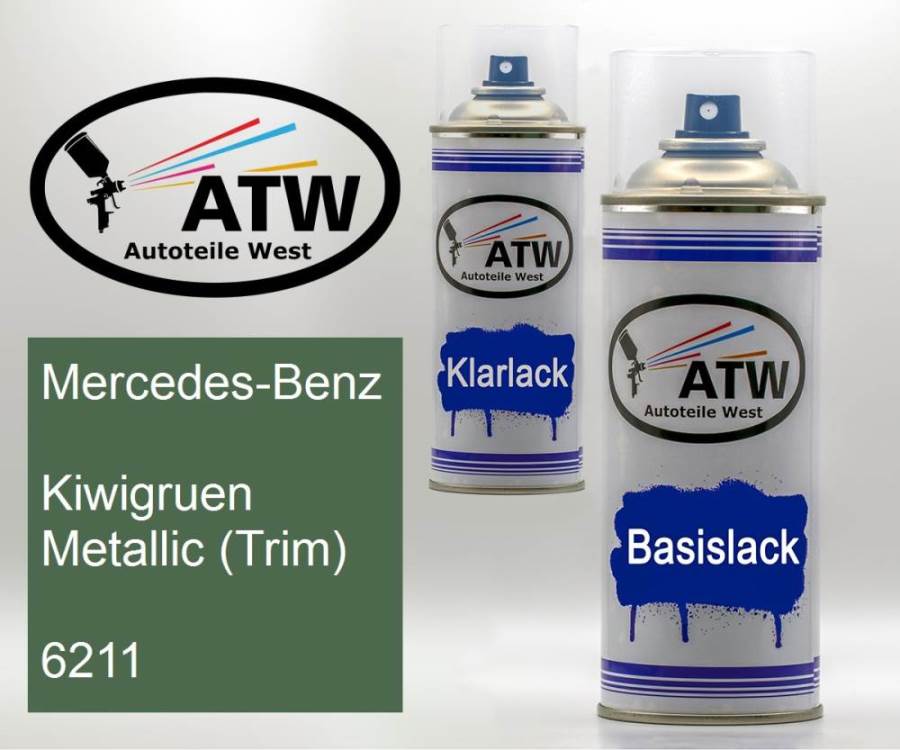 Mercedes-Benz, Kiwigruen Metallic (Trim), 6211: 400ml Sprühdose + 400ml Klarlack - Set, von ATW Autoteile West.